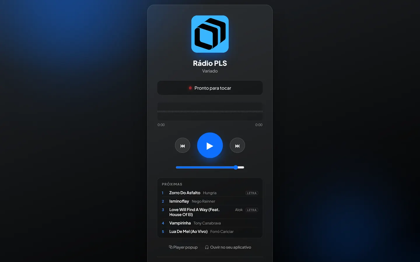 Tela do Rádio PLS